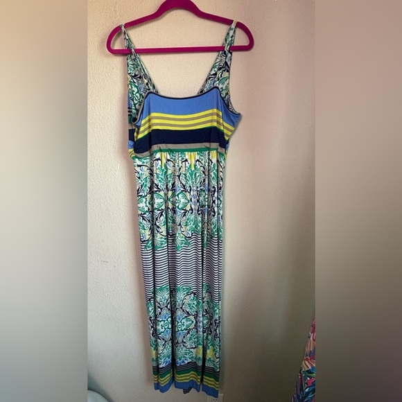 Soma Soft Multicolor Tropical Floral Stripe Print Surplice Max Dress XL - Picture 9 of 9